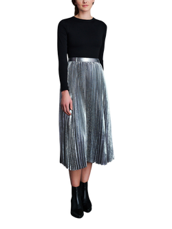 EAST 42ND Pleated Midi Skirt, Silver, Silver