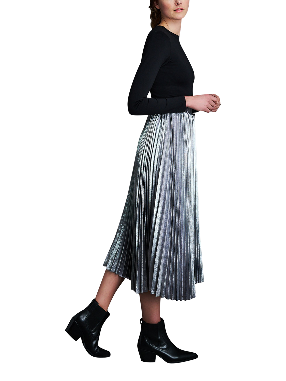 Product image 2 of 8, which shows EAST 42ND Pleated Midi Skirt, Silver, XS