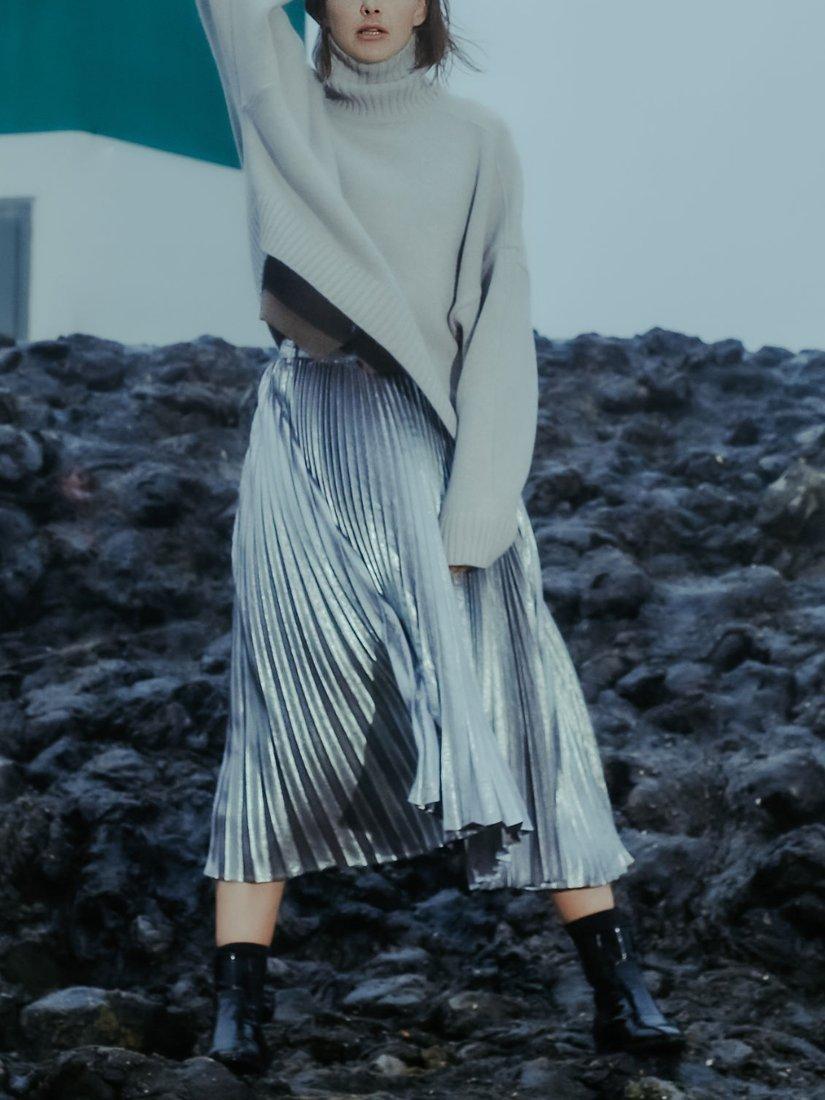 Product image 5 of 8, which shows EAST 42ND Pleated Midi Skirt, Silver, XS