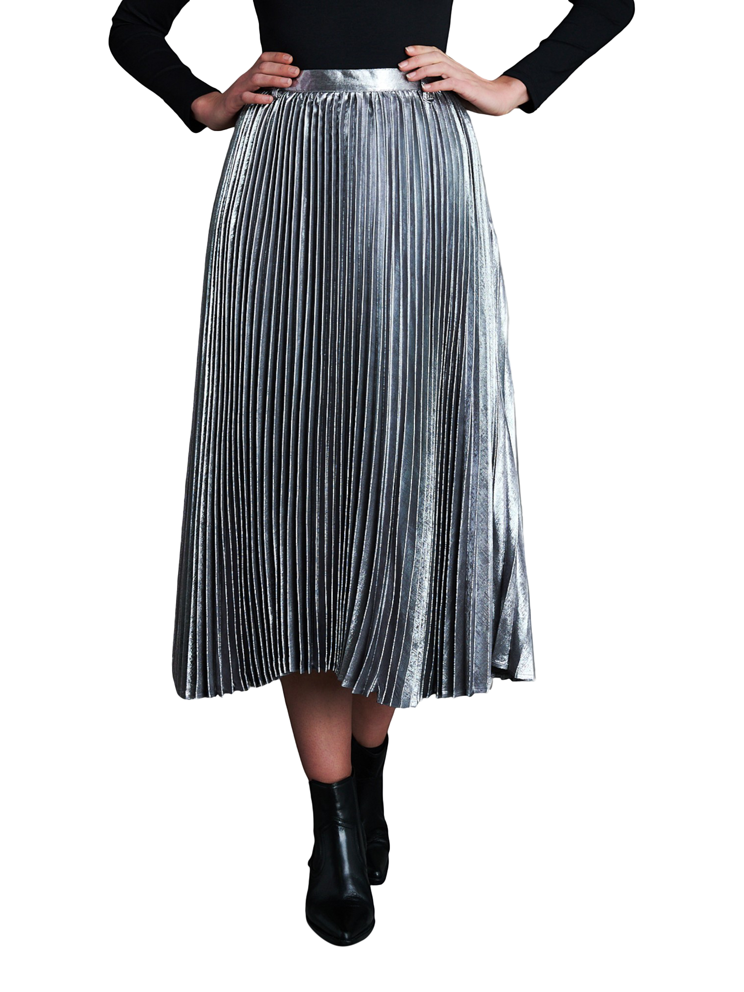 Product image 6 of 8, which shows EAST 42ND Pleated Midi Skirt, Silver, XS