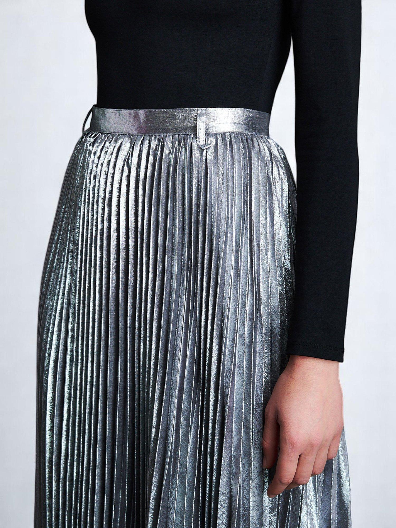 Product image 8 of 8, which shows EAST 42ND Pleated Midi Skirt, Silver, XS