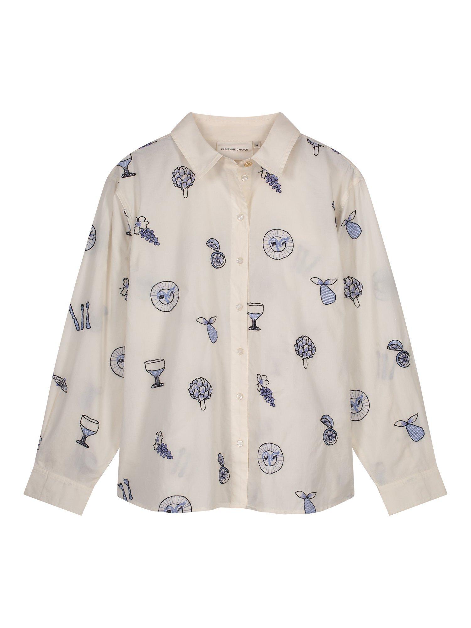 Product image 4 of 5, which shows Fabienne Chapot Lilot Embroidered Shirt, White/Blue, 38