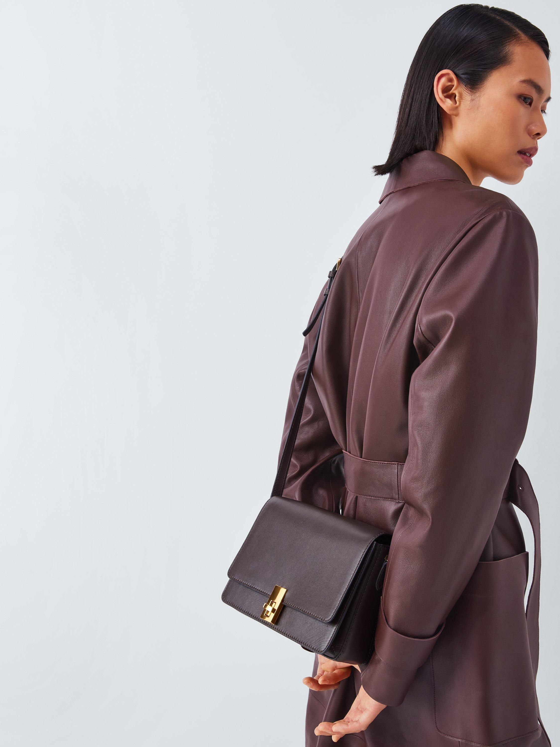 Product image 5 of 7, which shows John Lewis Longline Leather Trench Coat, Dark Red, 10