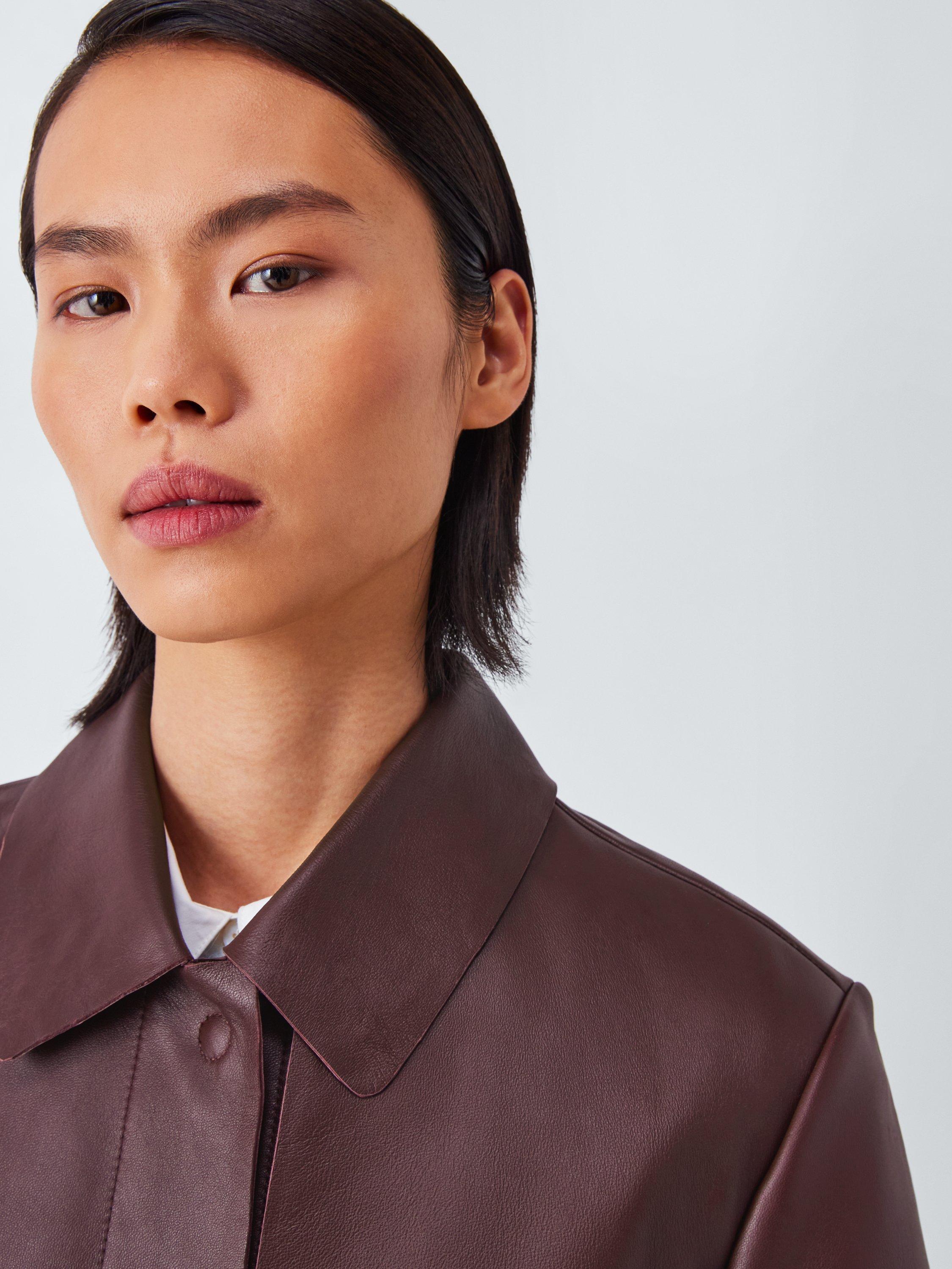 Product image 7 of 7, which shows John Lewis Longline Leather Trench Coat, Dark Red, 10