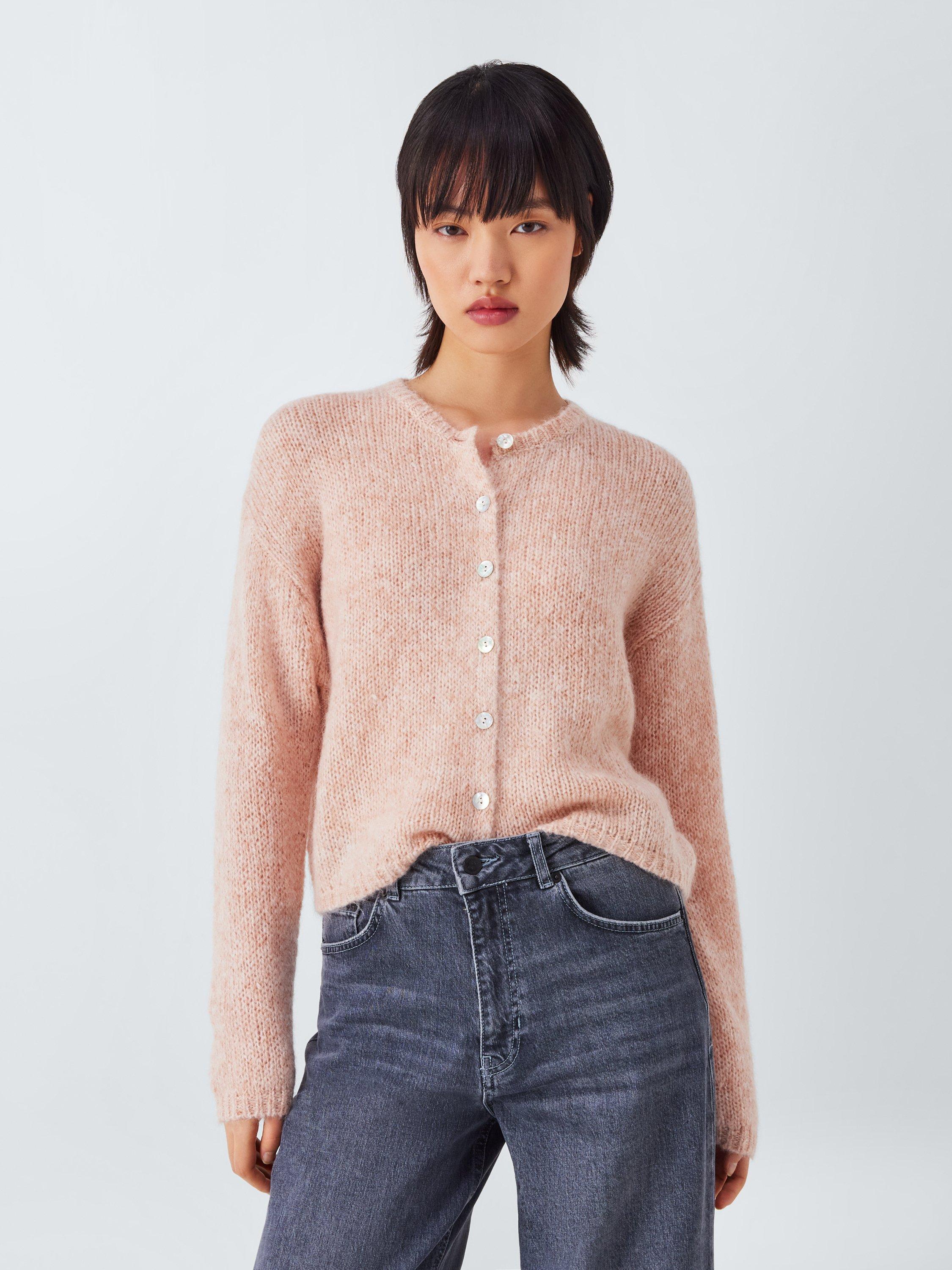 Product image 1 of 6, which shows AND/OR Poppy Wool Blend Cardigan, Pink, XS