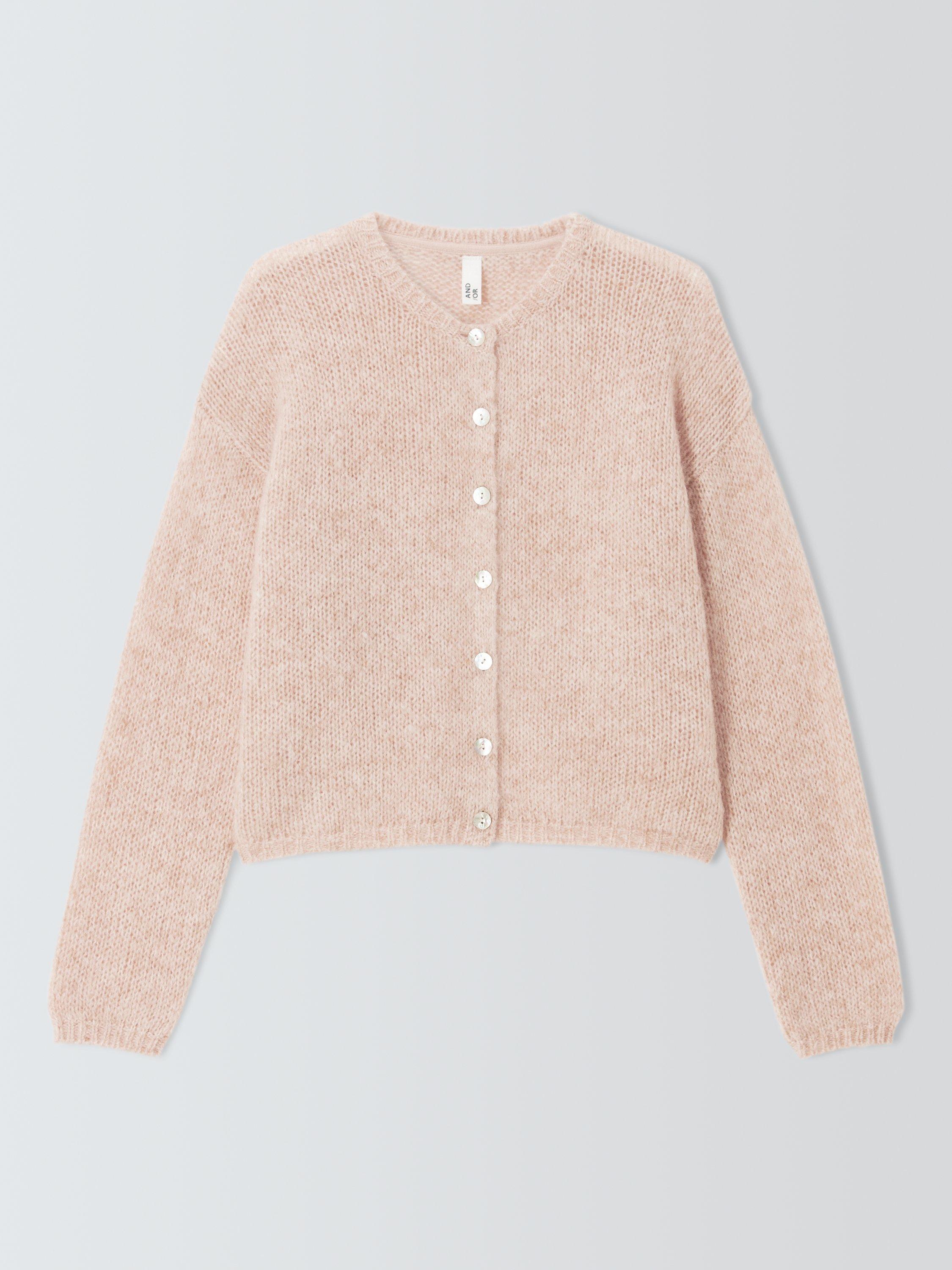 Product image 4 of 6, which shows AND/OR Poppy Wool Blend Cardigan, Pink, XS
