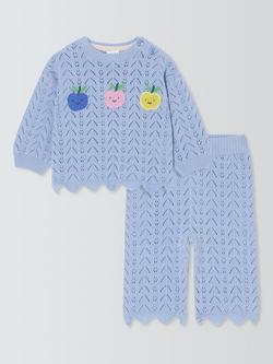 John Lewis Baby Crochet Knit Jumper & Trousers Set, Blue, Blue