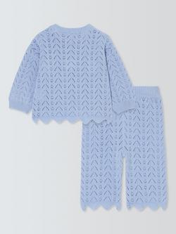 John Lewis Baby Crochet Knit Jumper & Trousers Set, Blue - view 2, Blue