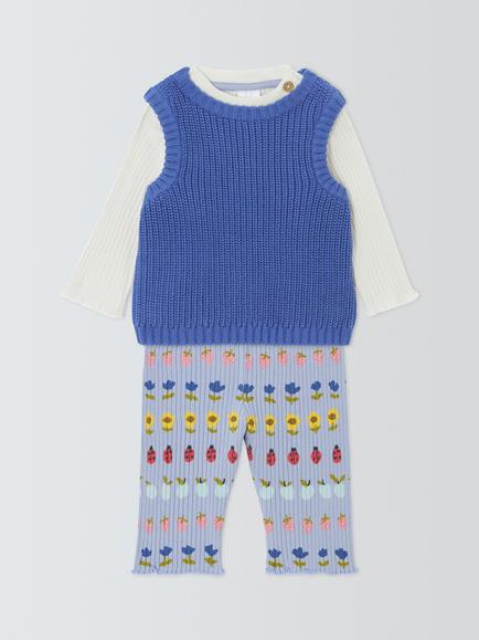 John Lewis Baby Knitted Vest, Top & Printed Leggings Set, Multi, Multi
