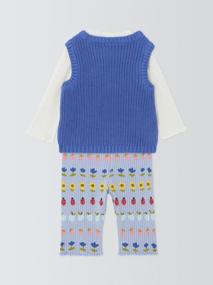 John Lewis Baby Knitted Vest, Top & Printed Leggings Set, Multi - view 2, Multi