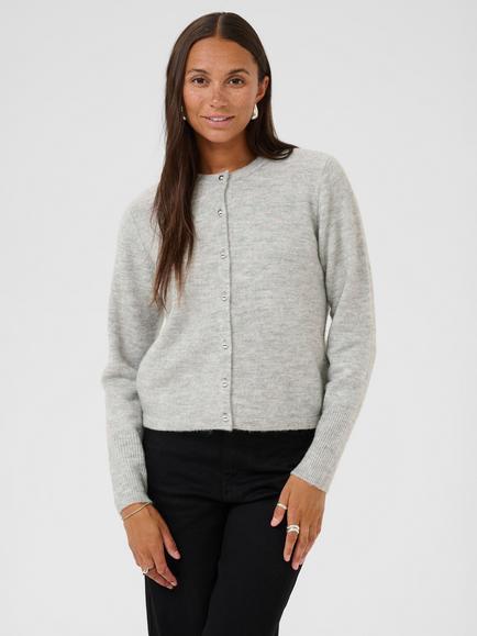 KAFFE Niel Knitted Long Sleeve Cardigan, Light Grey Melange