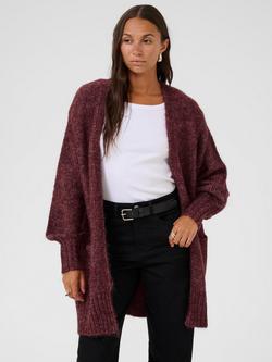 KAFFE KAtrina Loose Fit Wool Blend Longline Cardigan, Mid Red