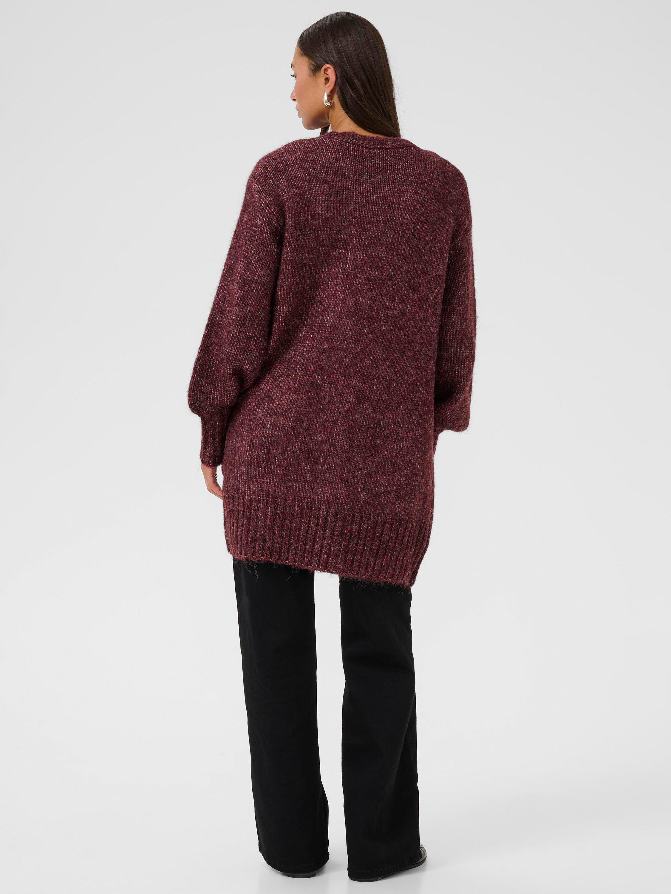 Product image 2 of 6, which shows KAFFE KAtrina Loose Fit Wool Blend Longline Cardigan, Mid Red, XS