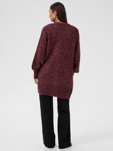 KAFFE KAtrina Loose Fit Wool Blend Longline Cardigan - view 2, Mid Red