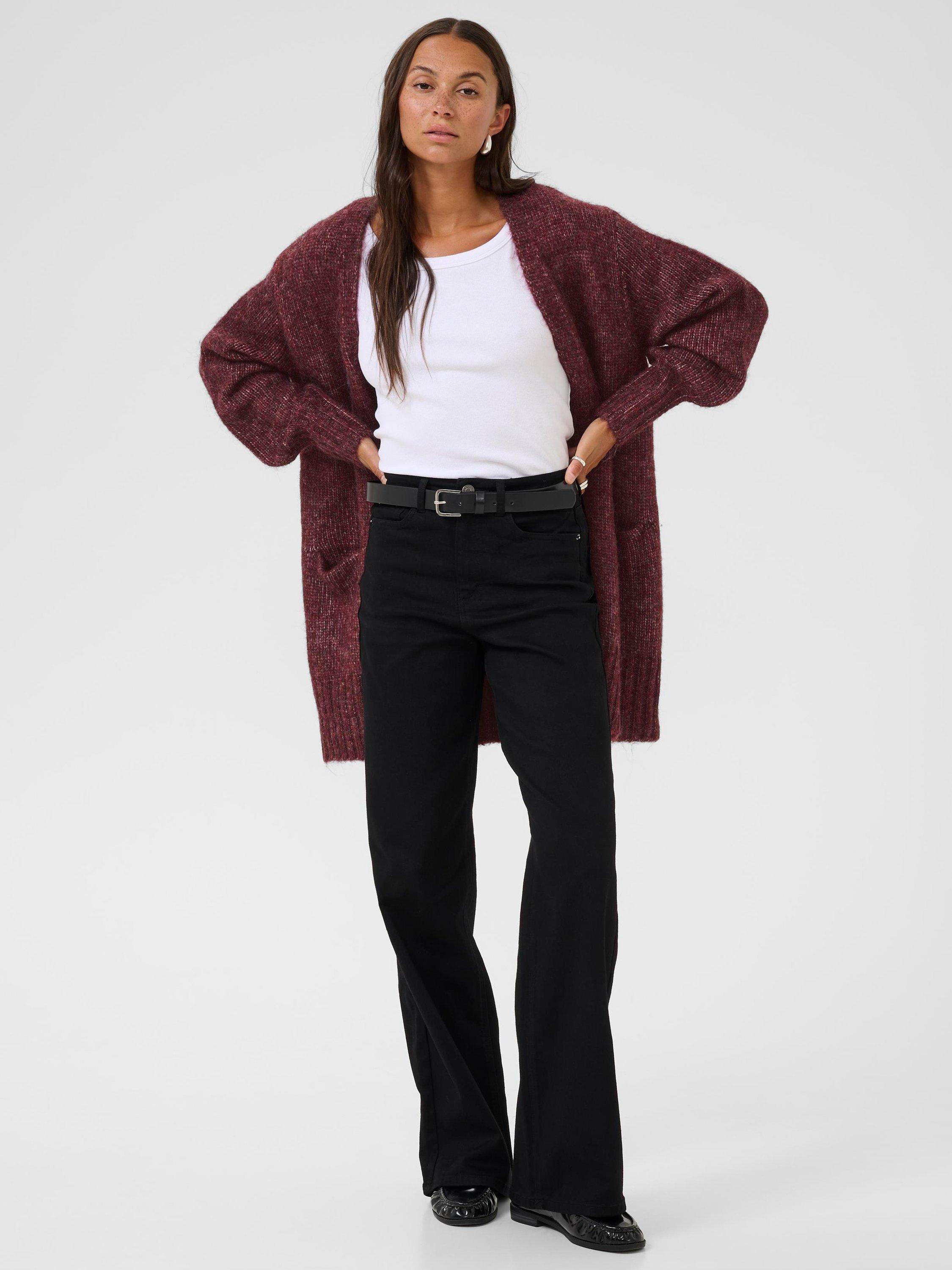 Product image 3 of 6, which shows KAFFE KAtrina Loose Fit Wool Blend Longline Cardigan, Mid Red, XS
