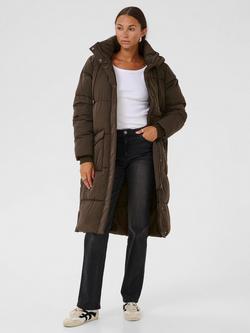 KAFFE Anika Padded High Neck Longline Puffer Jacket, Chocolate Brown