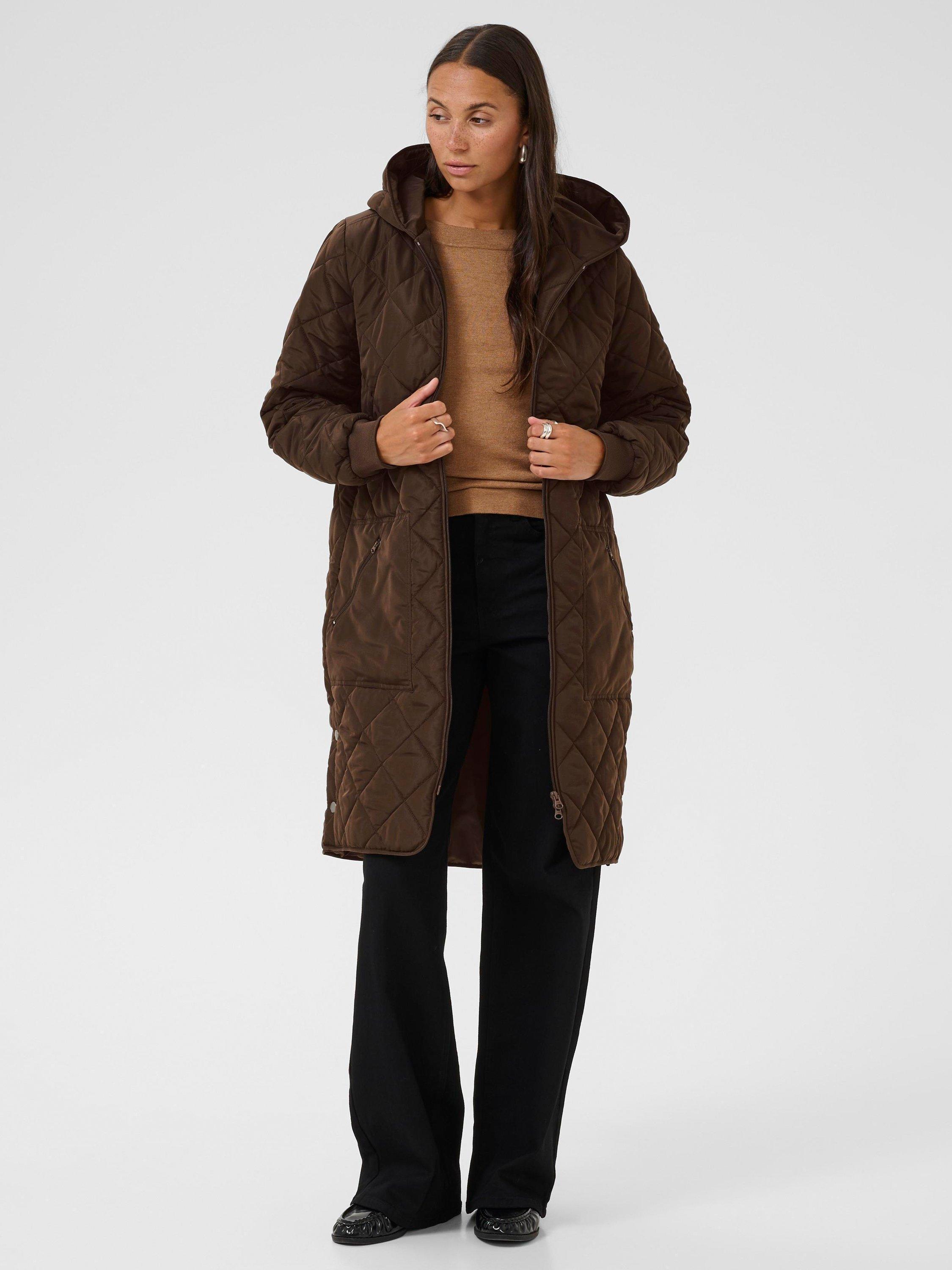 Product image 3 of 6, which shows KAFFE BPtilla Quilted Longline Coat, Chocolate Brown, XS