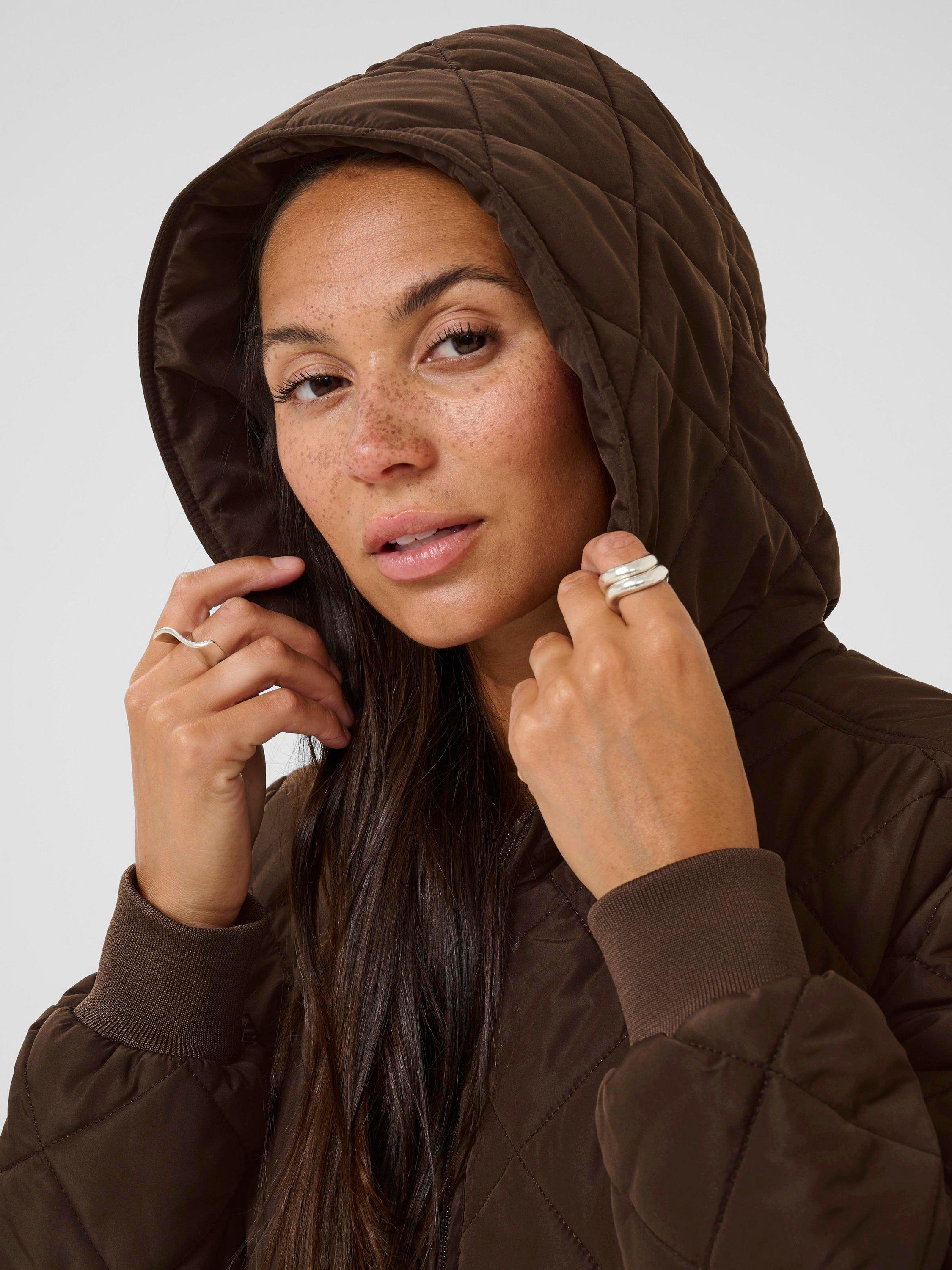 Product image 4 of 6, which shows KAFFE BPtilla Quilted Longline Coat, Chocolate Brown, XS