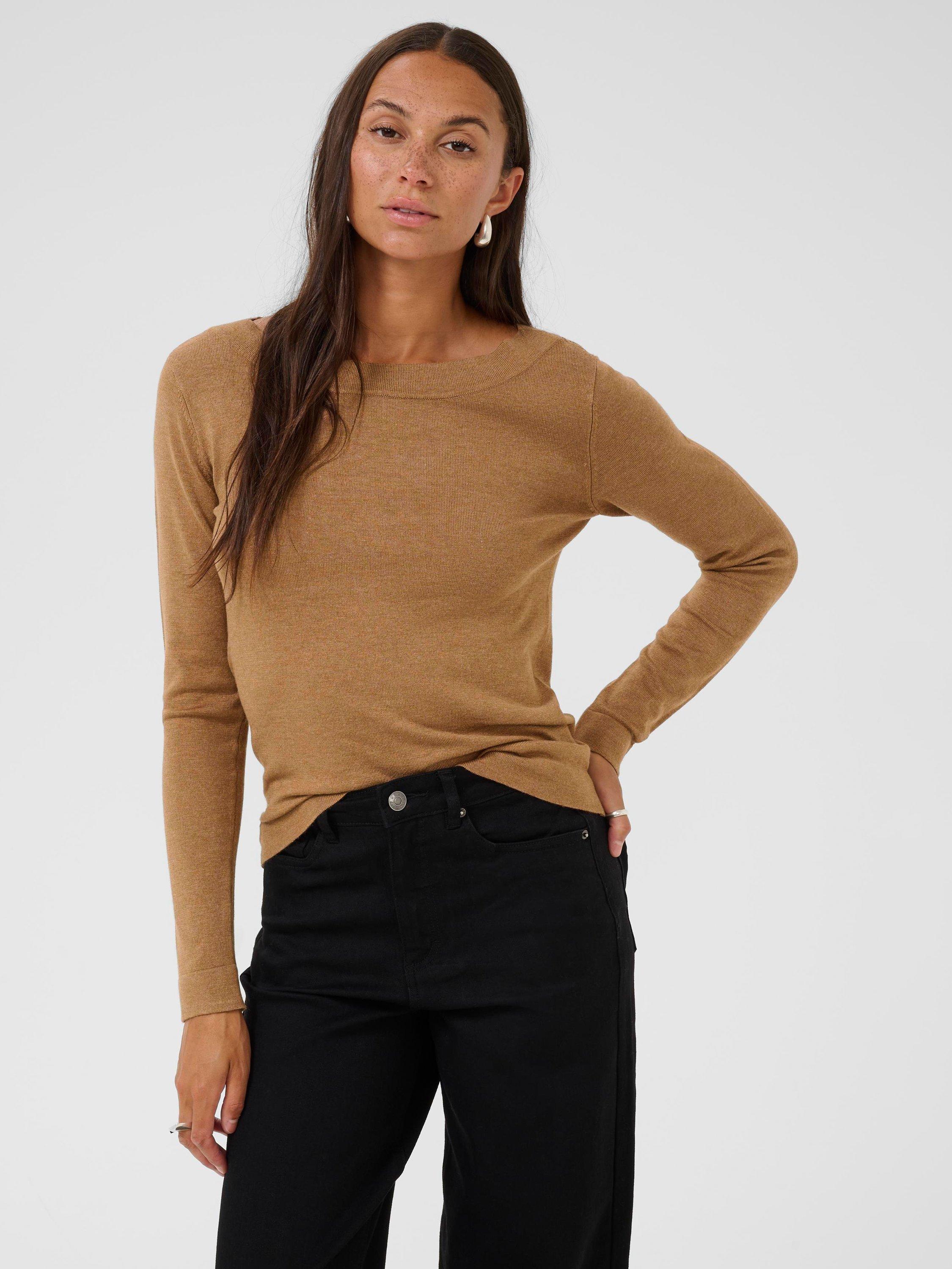 Product image 1 of 6, which shows KAFFE Lizza Long Sleeve Jumper, Toasted Coconut, XS