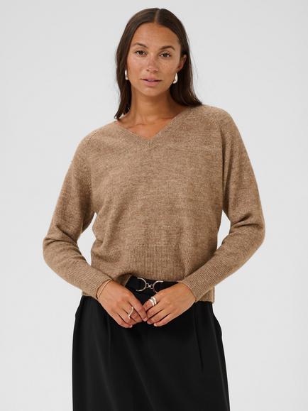 KAFFE Niel V Neck Jumper, Toasted Coconut, Toasted Coconut