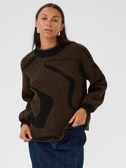 KAFFE Wilma Wavy Stripe Jumper, Black/Brown, Black/Brown