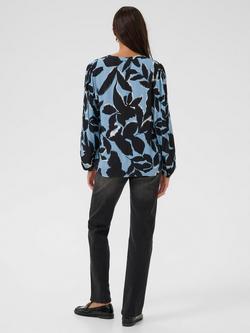 KAFFE Beate Amber Floral Collarless Blouse - view 2, Windward Blue/Black