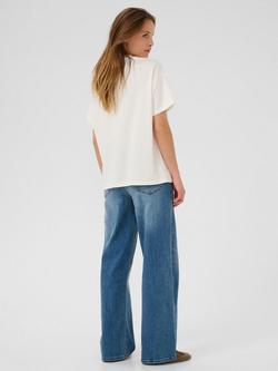 KAFFE KAhelen Cotton Short Sleeve Neck Embellihment T-Shirt, Chalk - view 2, Chalk