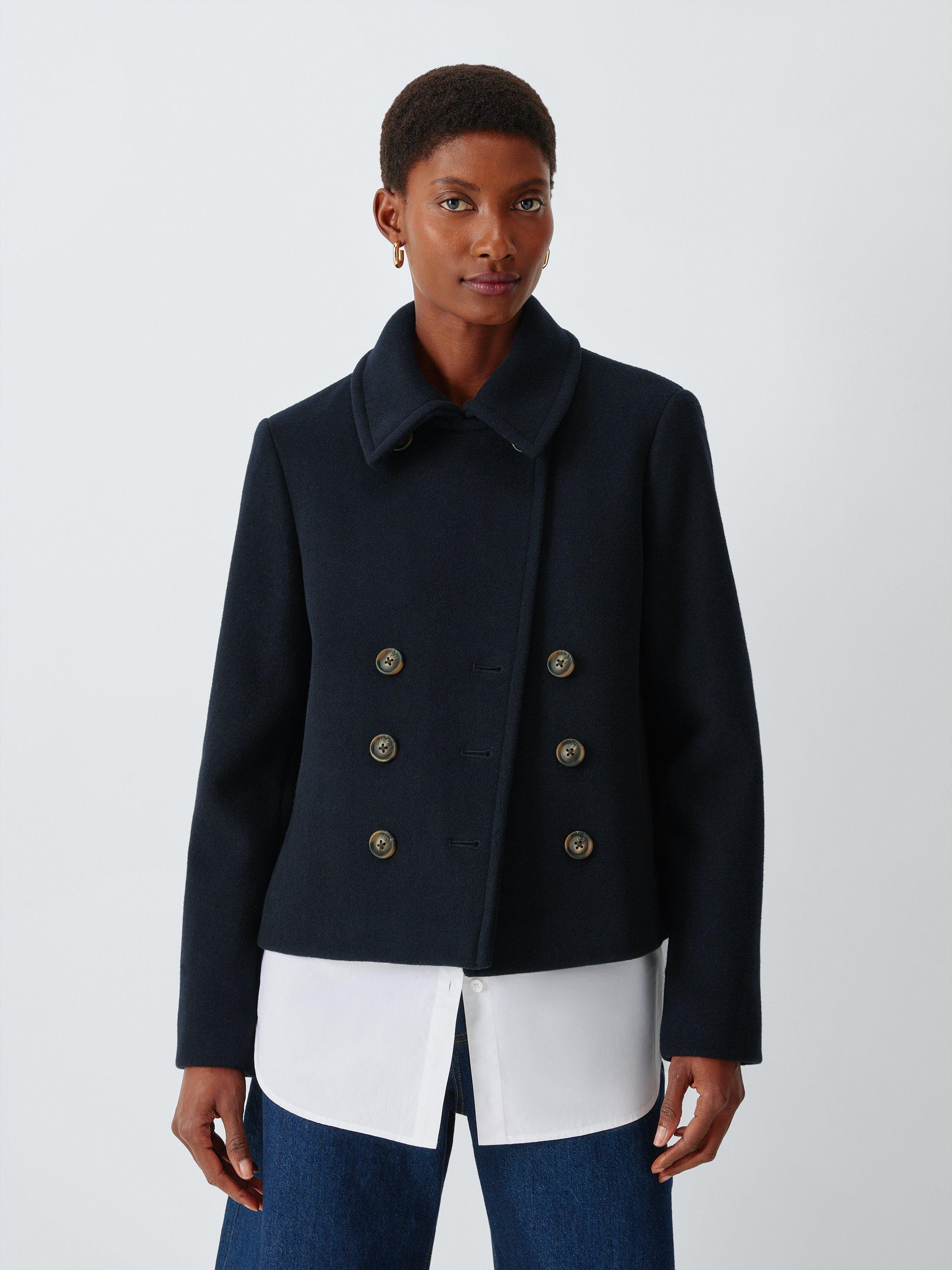 Product image 2 of 7, which shows John Lewis Double Breasted Wool Blend Peacoat, Navy, 8