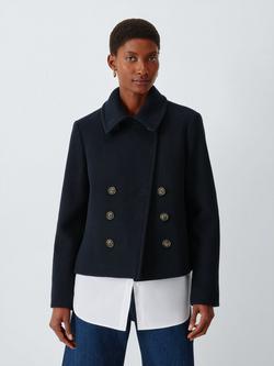 John Lewis Double Breasted Wool Blend Peacoat, Navy - view 2, Navy