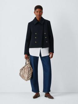 John Lewis Double Breasted Wool Blend Peacoat, Navy, Navy