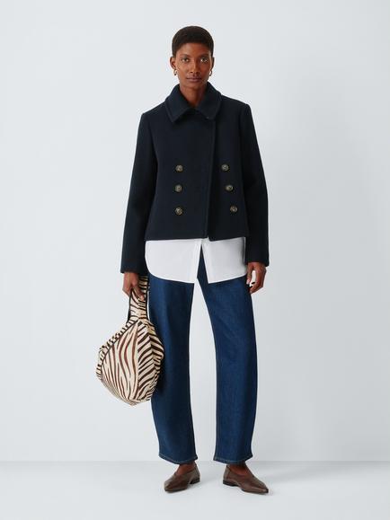 John Lewis Double Breasted Wool Blend Peacoat, Navy, Navy