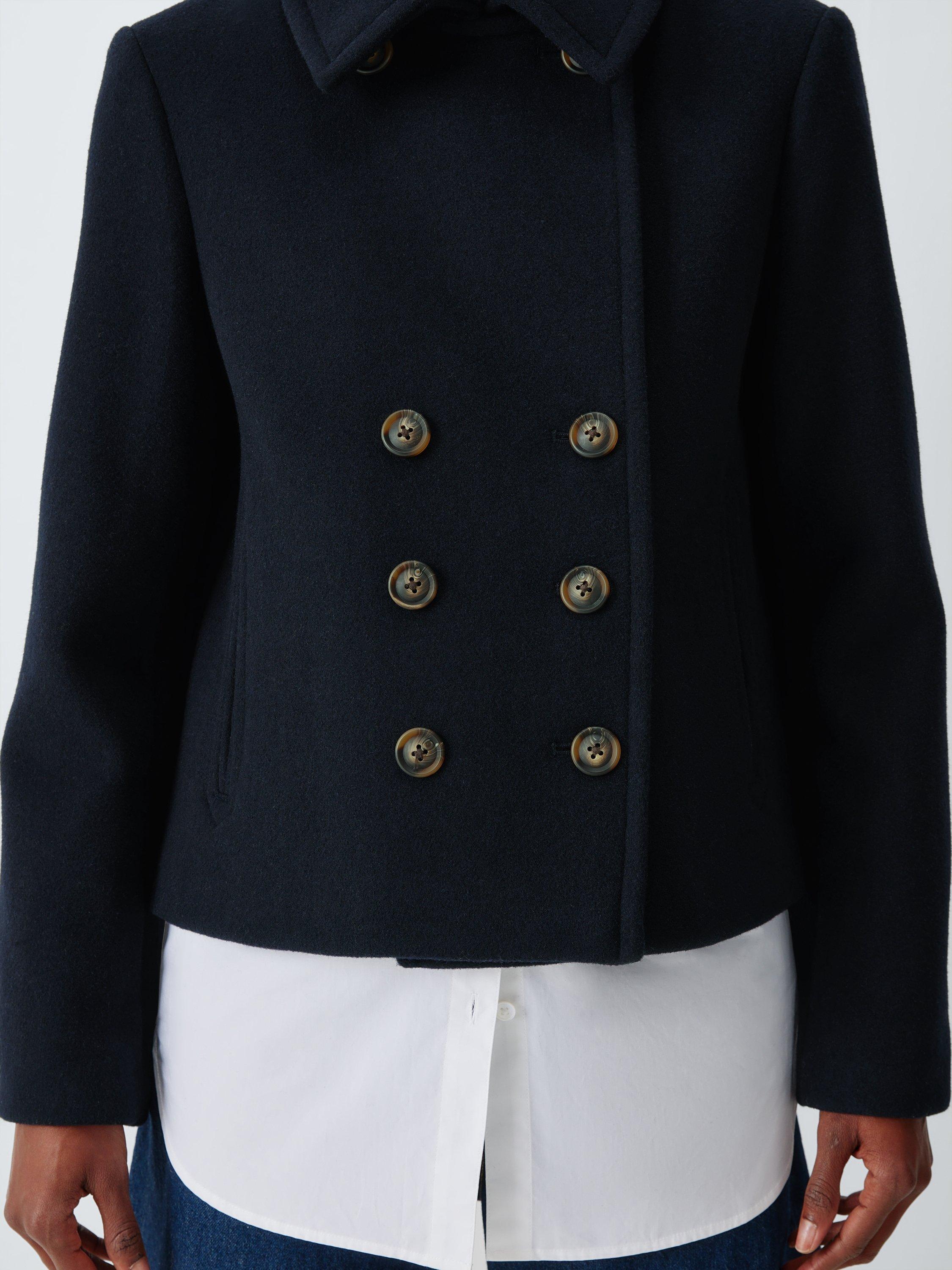 Product image 6 of 7, which shows John Lewis Double Breasted Wool Blend Peacoat, Navy, 8