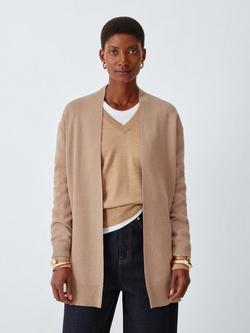 John Lewis Edge to Edge Cotton Blend Cardigan, Camel