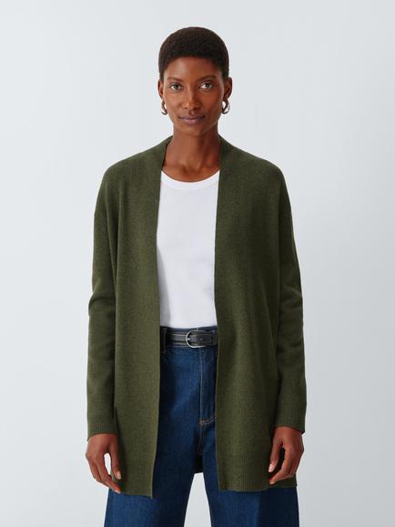 John Lewis Edge to Edge Cotton Blend Cardigan, Khaki