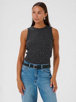 KAFFE Carna Embellished Vest Top, Black Oyster, Black Oyster