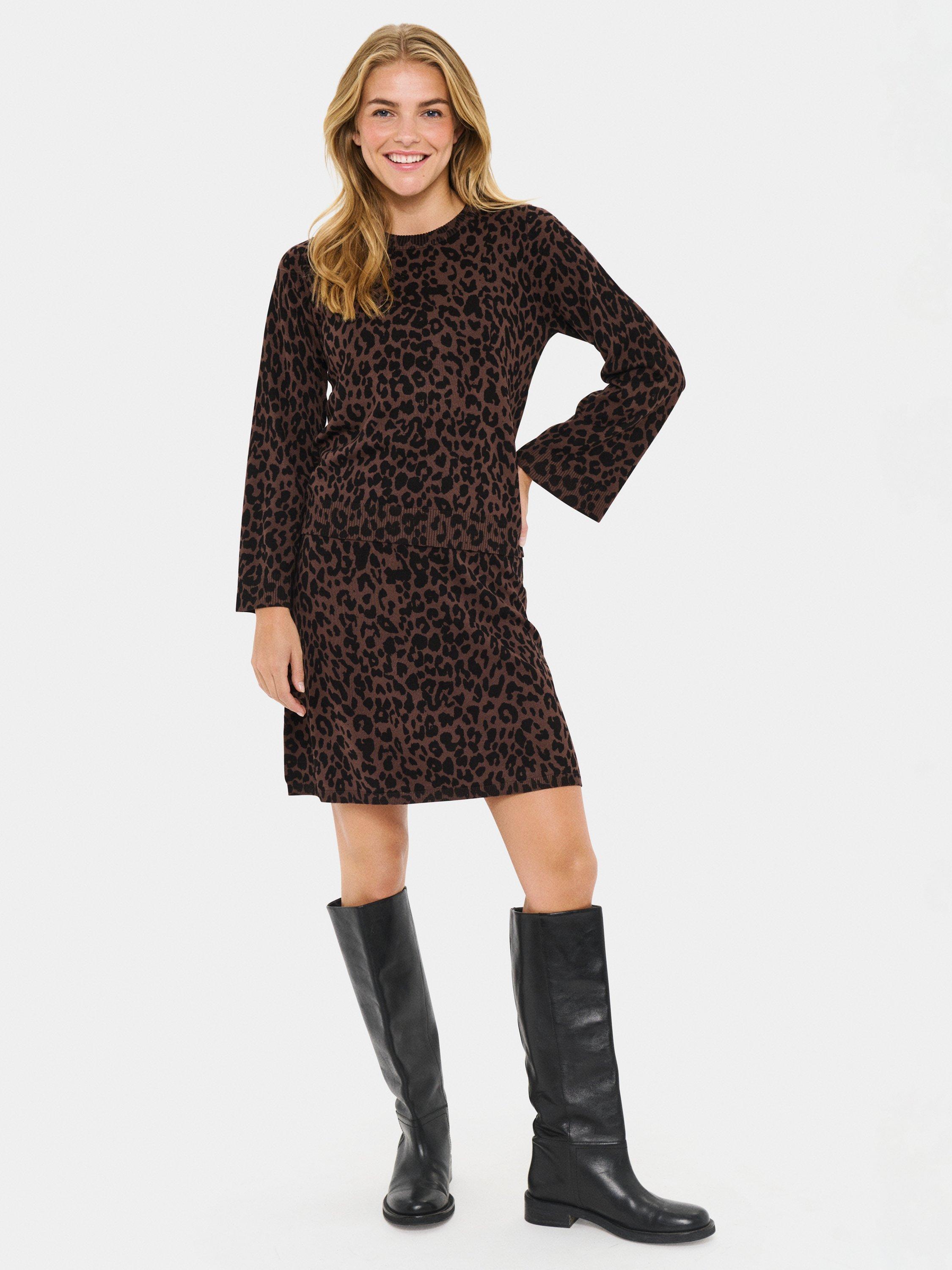 Product image 3 of 6, which shows Saint Tropez ZhilaSZ Leopard Flared Pullover, Chocolate Brown, XS