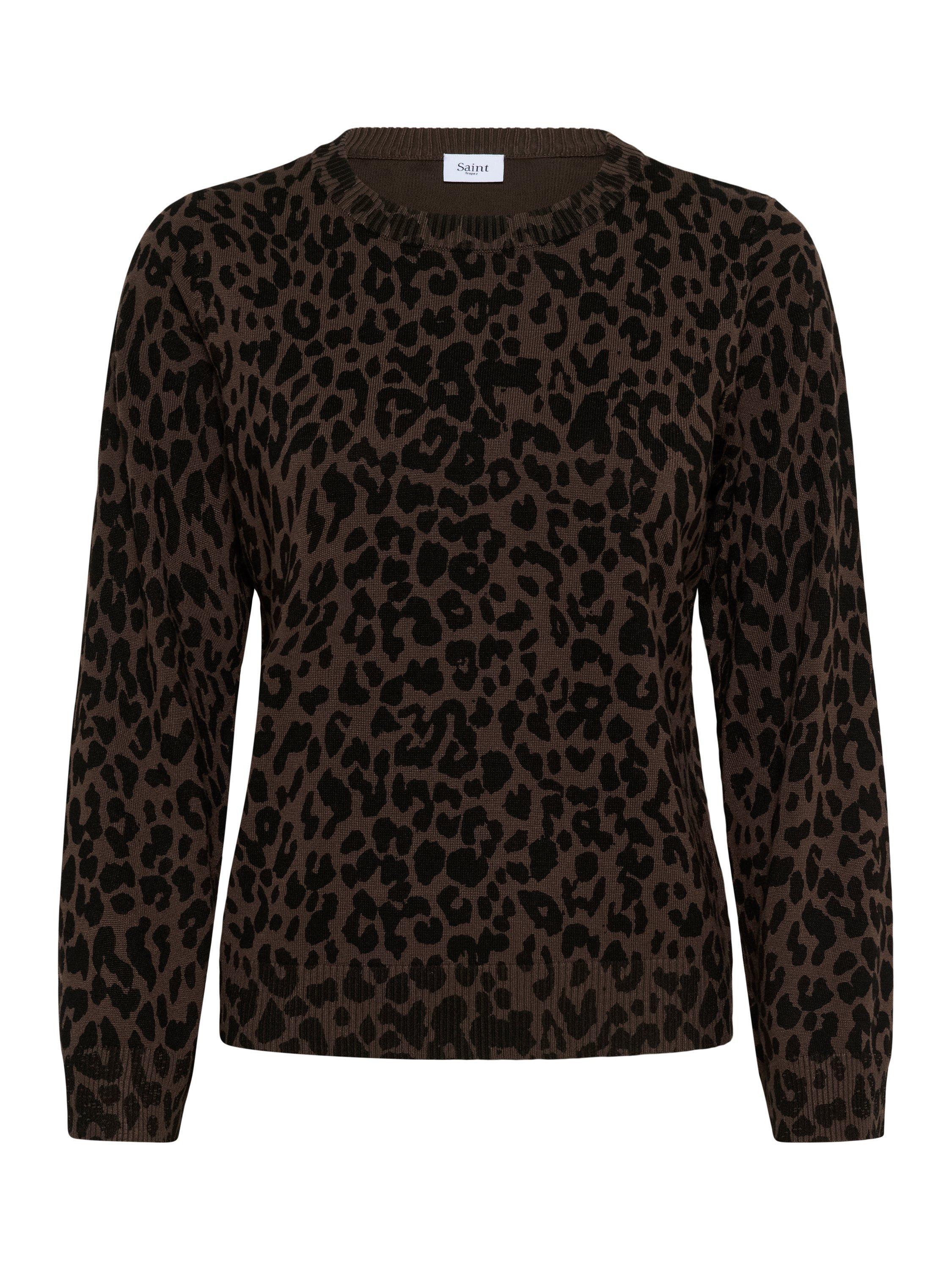 Product image 5 of 6, which shows Saint Tropez ZhilaSZ Leopard Flared Pullover, Chocolate Brown, XS