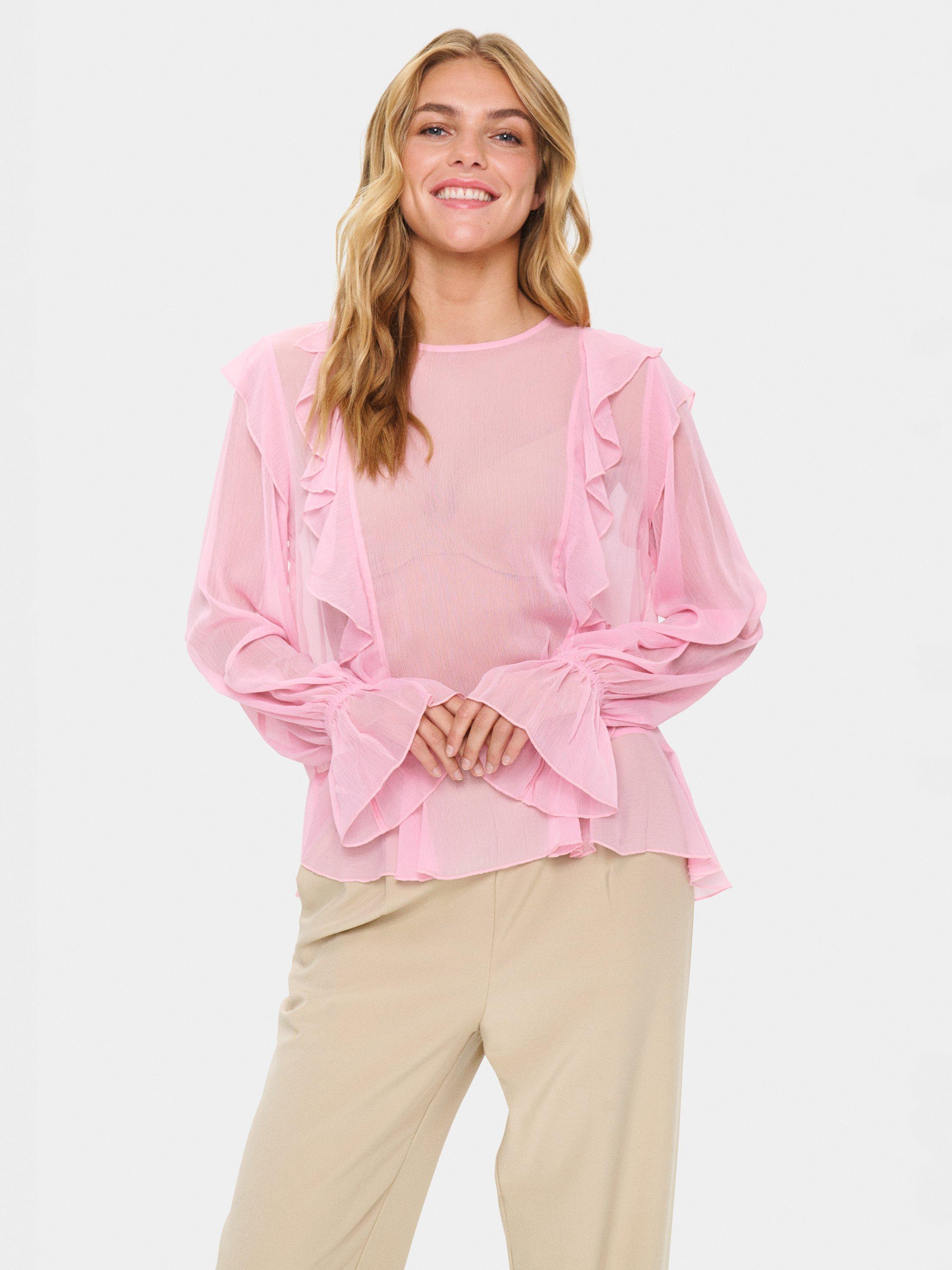 Product image 1 of 3, which shows Saint Tropez Labelle Sheer Blouse, Pink Nectar, XS