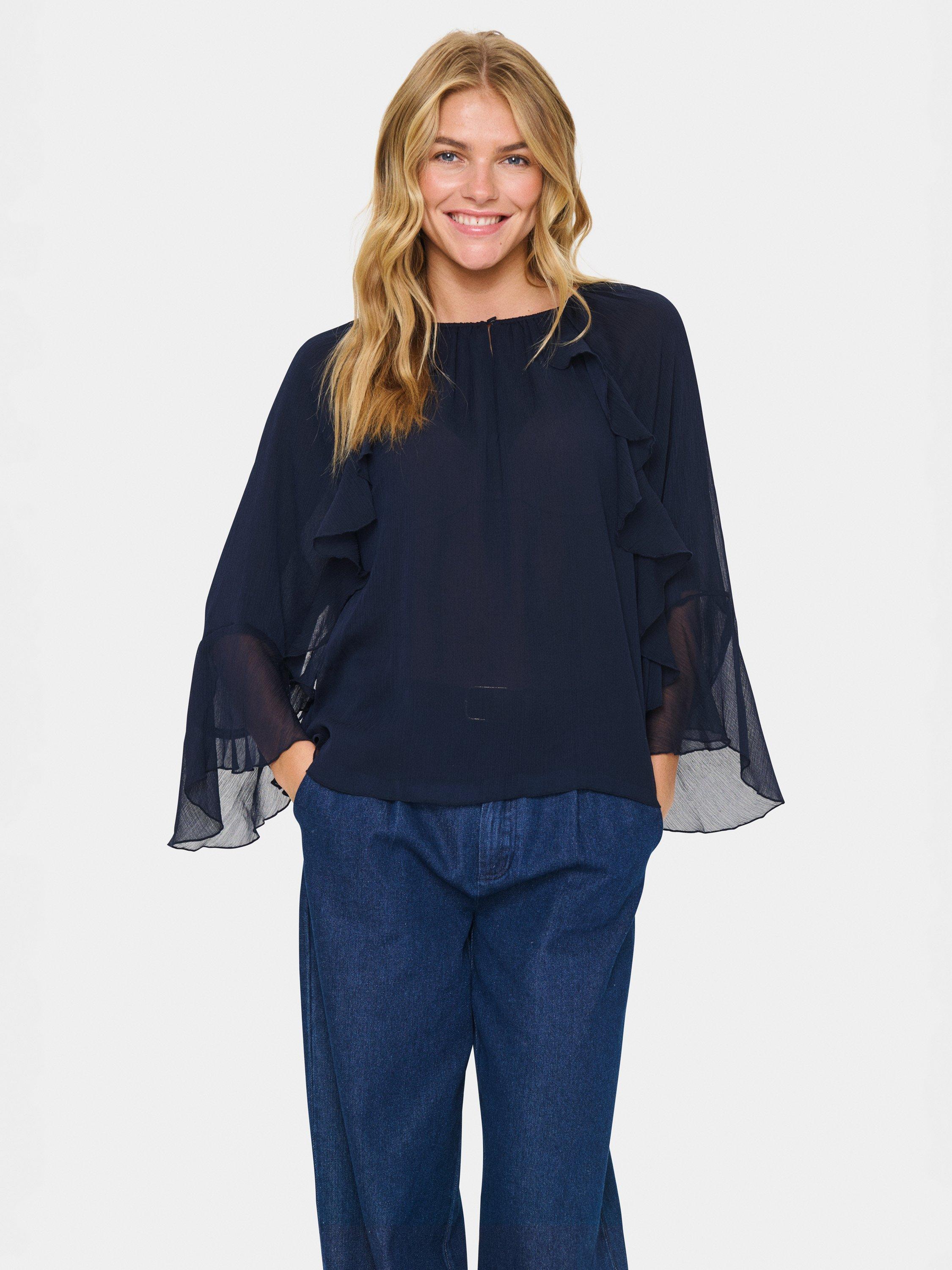 Product image 1 of 6, which shows Saint Tropez Mavis Ruffle Top, Night Sky, XS