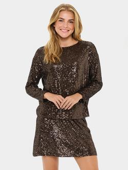 Saint Tropez Reyana Sequin Long Sleeve Top, Mulch, Mulch