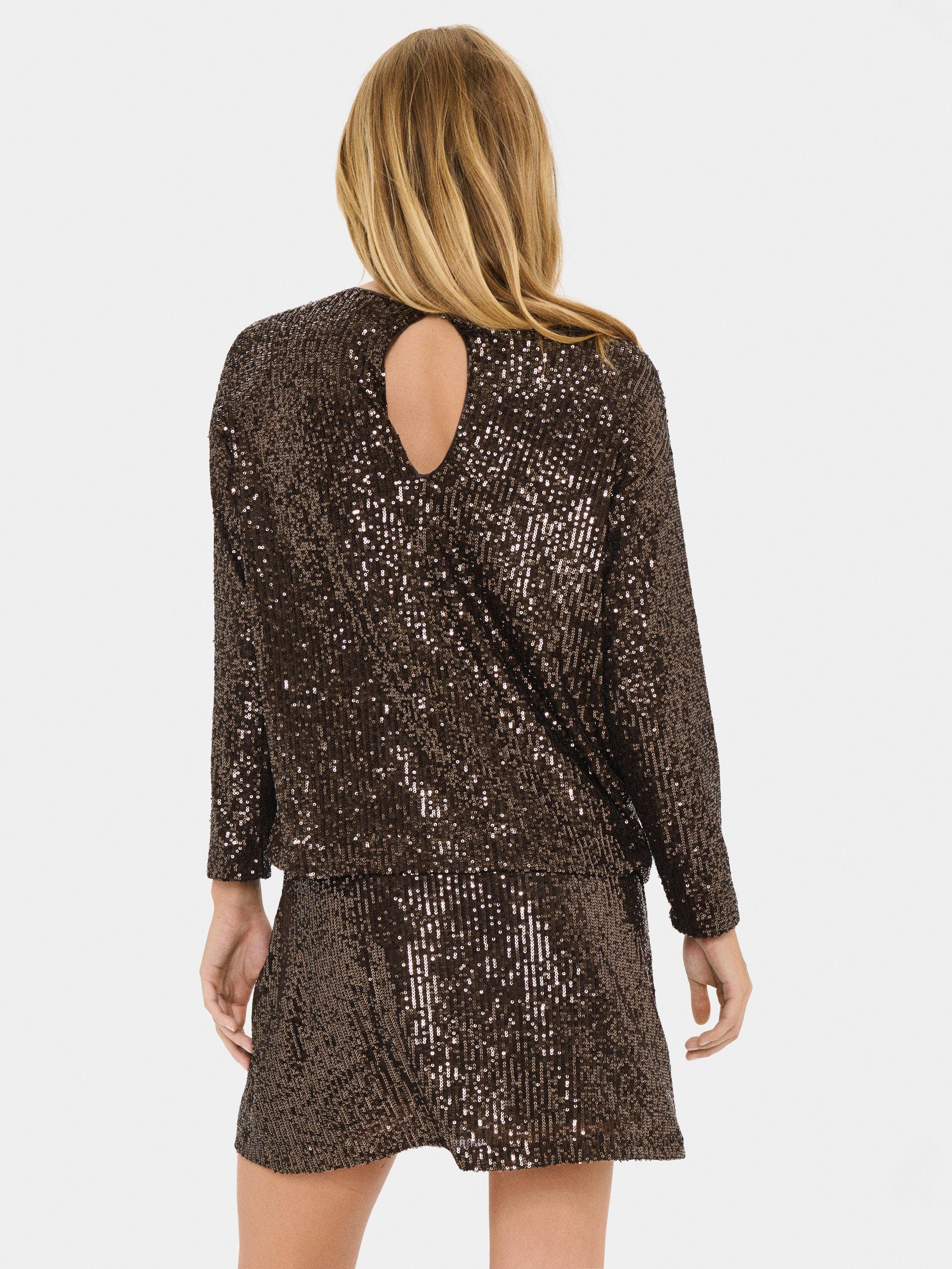 Product image 2 of 6, which shows Saint Tropez Reyana Sequin Long Sleeve Top, Mulch, XS