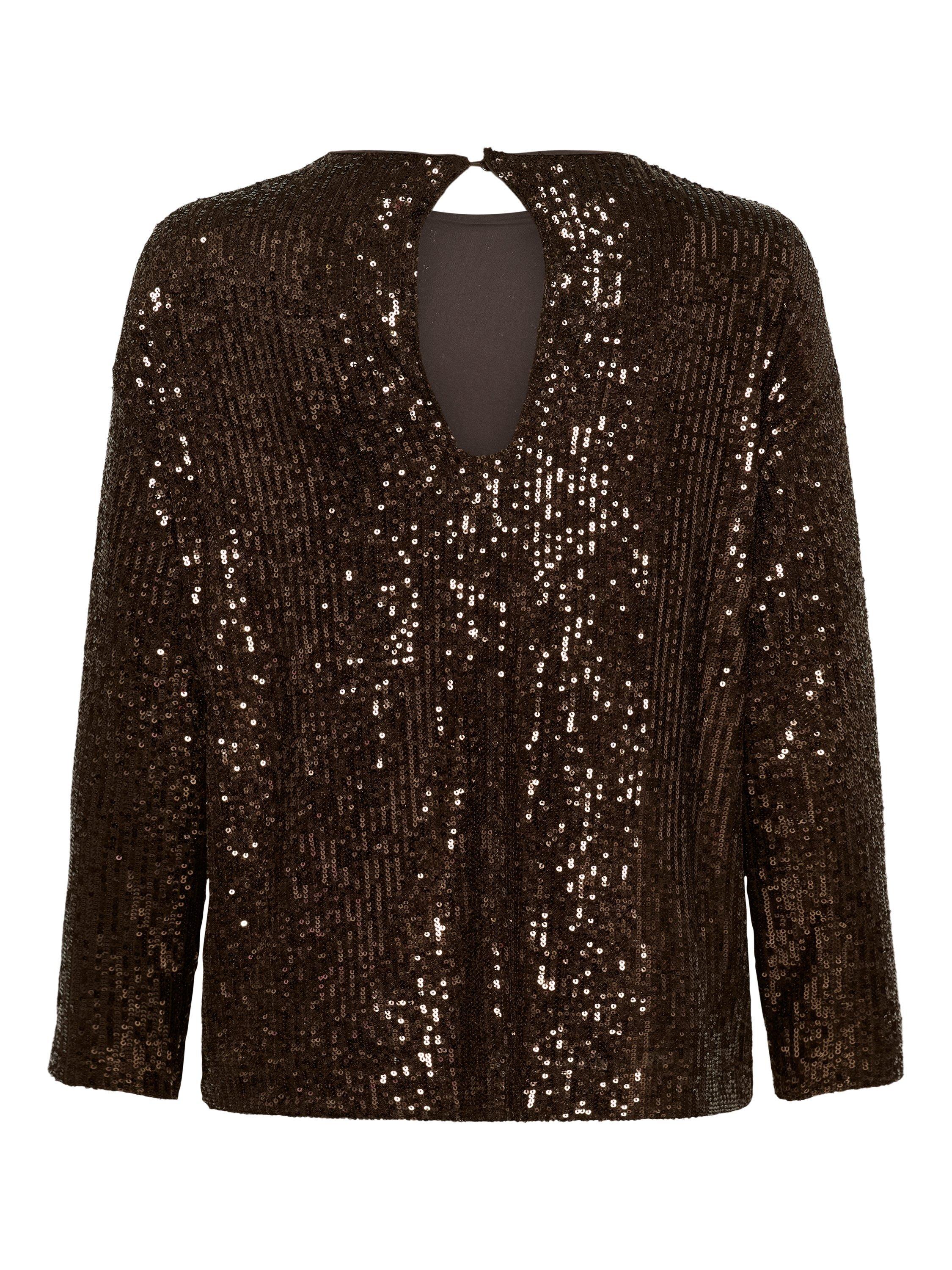 Product image 6 of 6, which shows Saint Tropez Reyana Sequin Long Sleeve Top, Mulch, XS