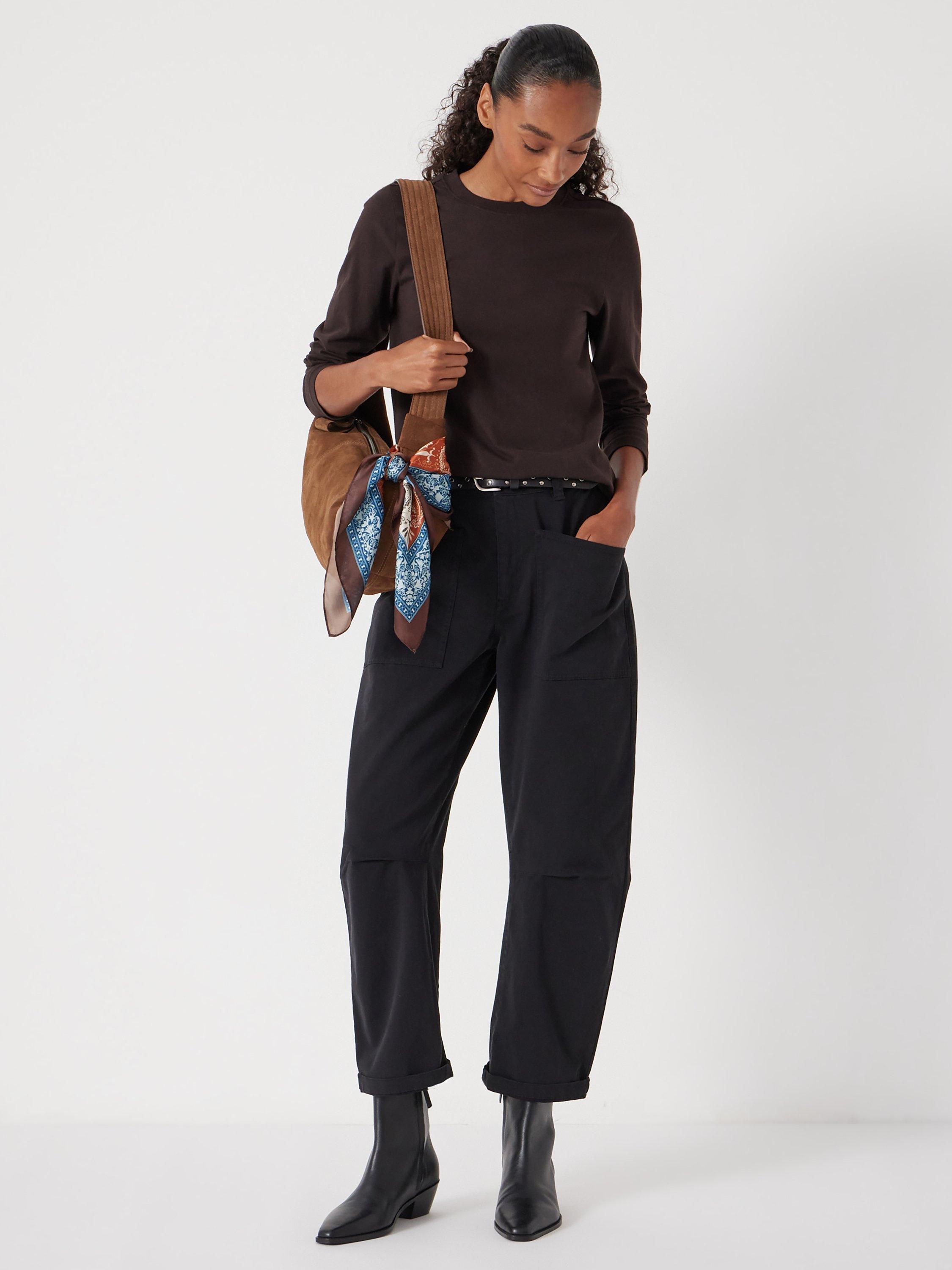 Product image 1 of 5, which shows HUSH Cotton Long Sleeve Crew Neck T-Shirt, Chocolate Brown, L