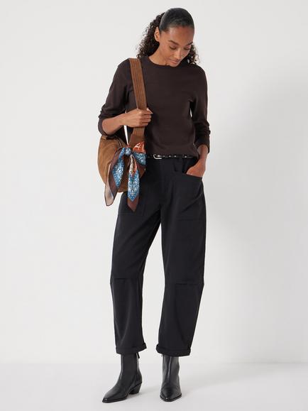 HUSH Cotton Long Sleeve Crew Neck T-Shirt, Chocolate Brown