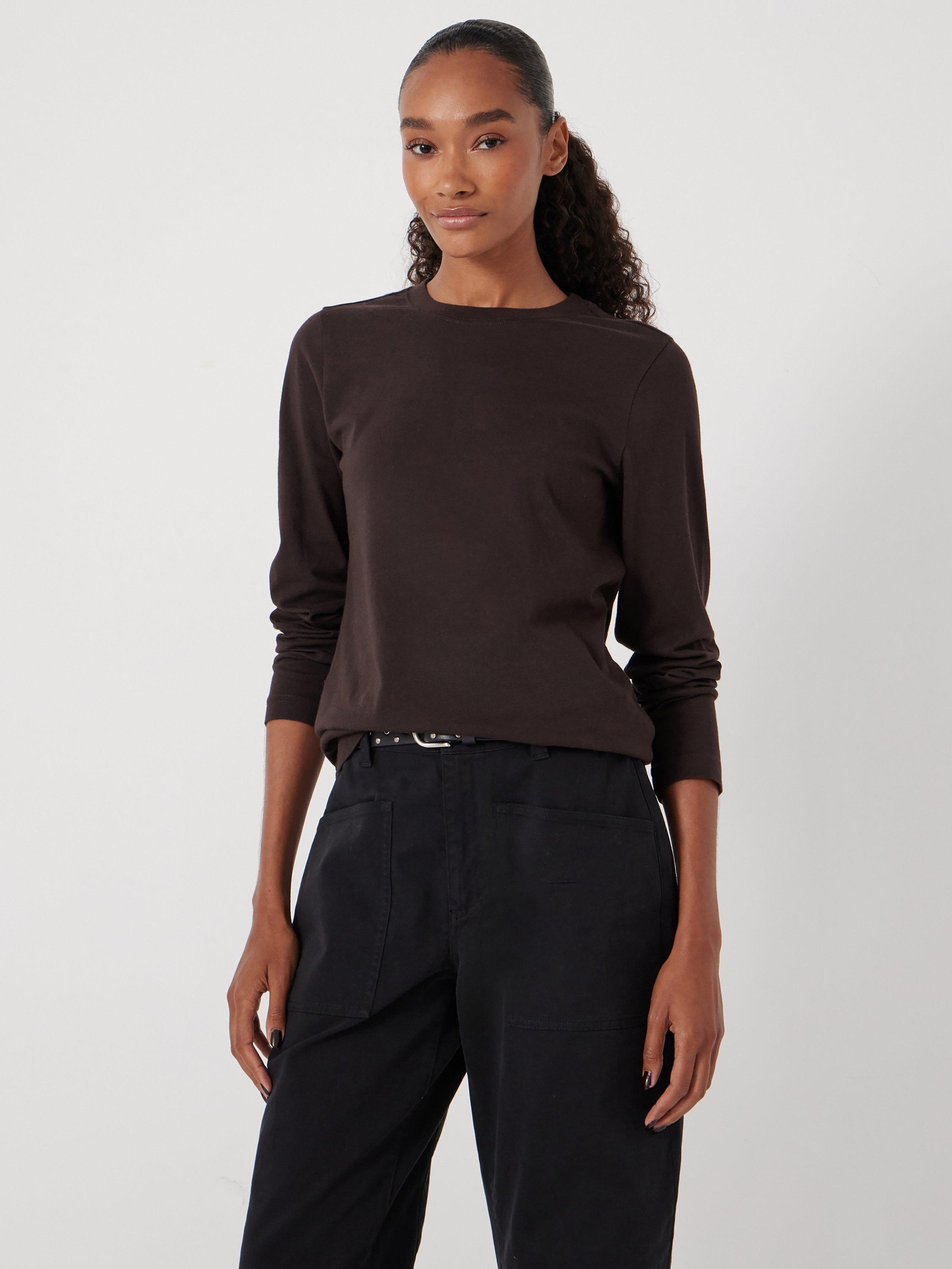 Product image 2 of 5, which shows HUSH Cotton Long Sleeve Crew Neck T-Shirt, Chocolate Brown, L