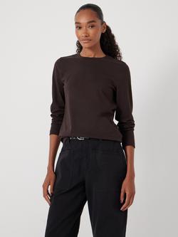 HUSH Cotton Long Sleeve Crew Neck T-Shirt - view 2, Chocolate Brown