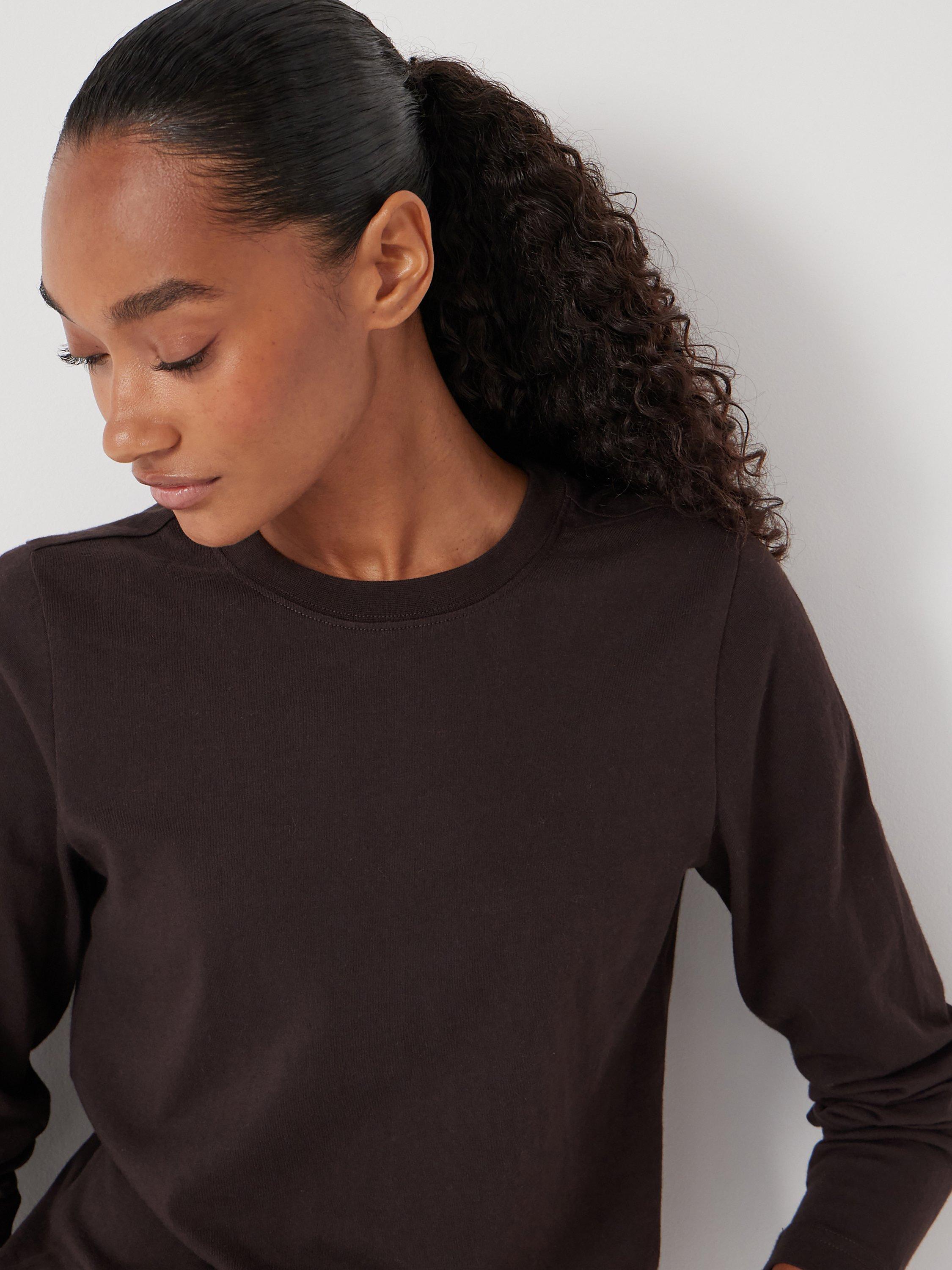 Product image 3 of 5, which shows HUSH Cotton Long Sleeve Crew Neck T-Shirt, Chocolate Brown, L