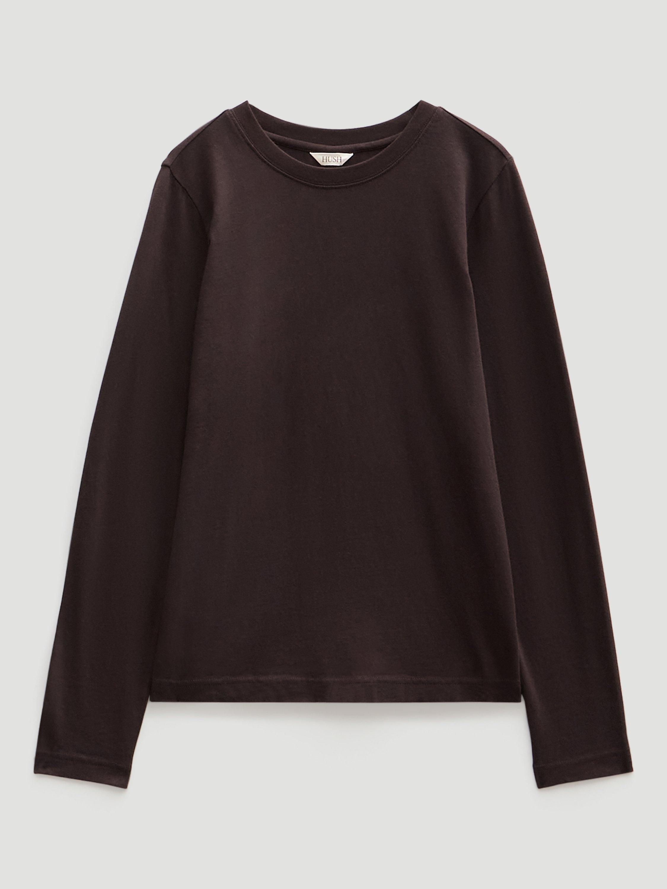 Product image 4 of 5, which shows HUSH Cotton Long Sleeve Crew Neck T-Shirt, Chocolate Brown, L