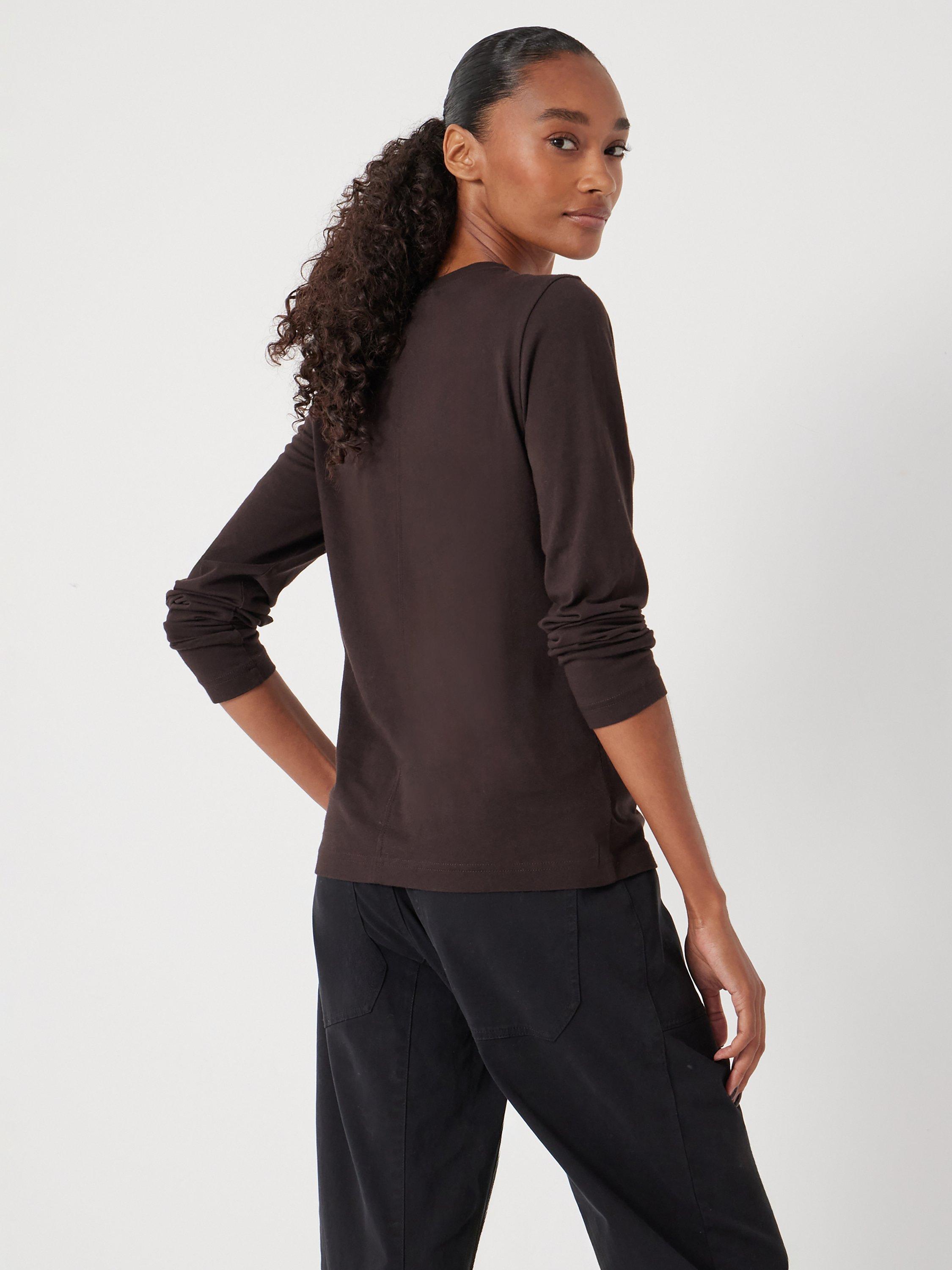 Product image 5 of 5, which shows HUSH Cotton Long Sleeve Crew Neck T-Shirt, Chocolate Brown, L