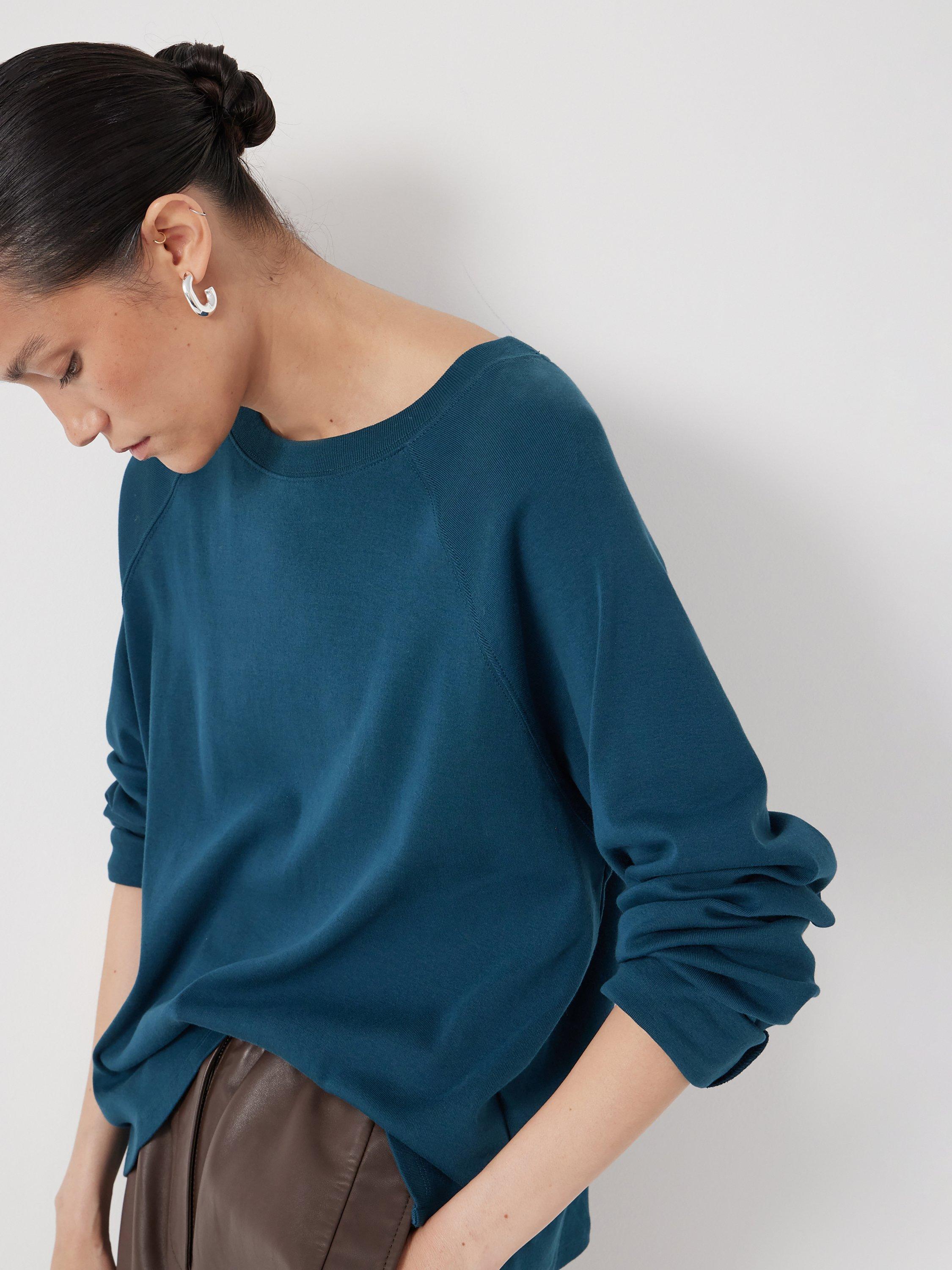 Product image 3 of 4, which shows HUSH Matilda Cotton Raglan Top, Teal Blue, XXS